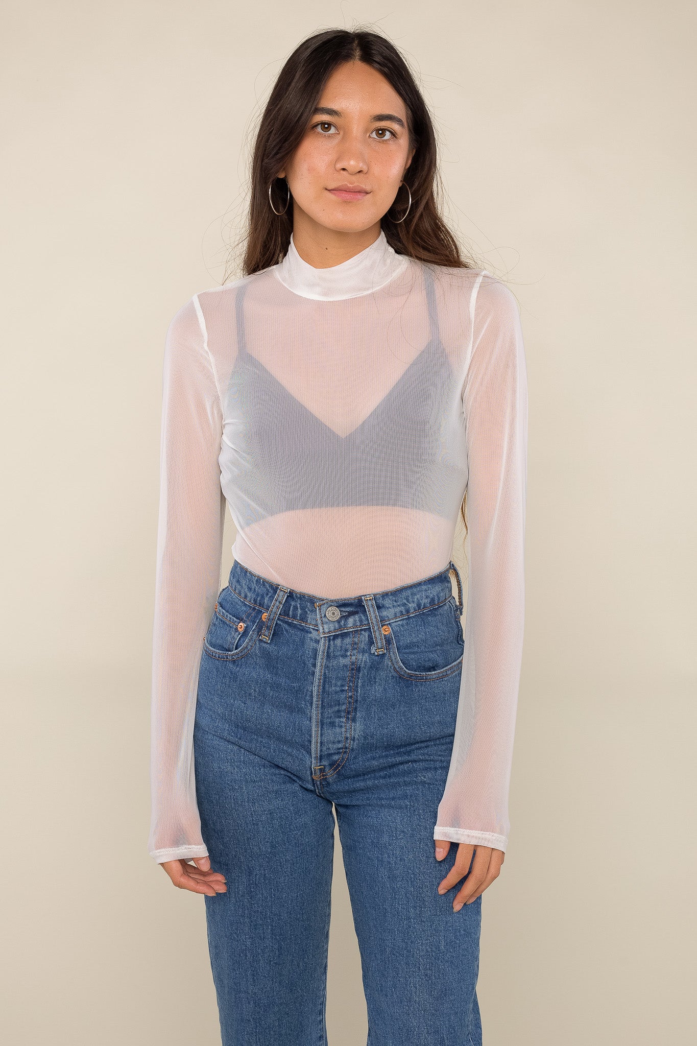Mockneck Mesh Top